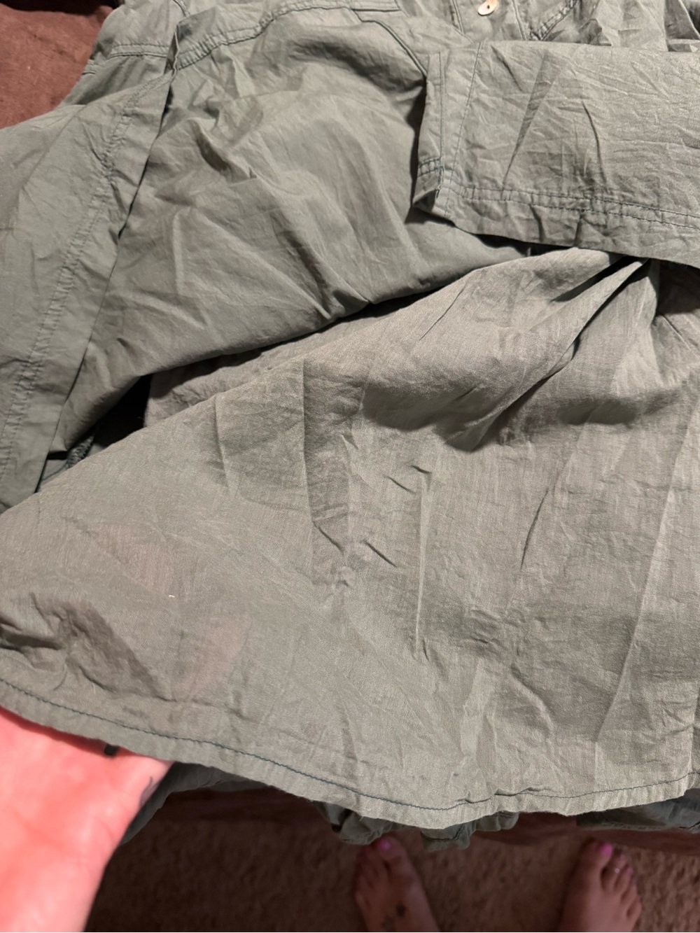 Free People Sage Green Button-Front Midi Shirt Dress - Picture 4 of 6